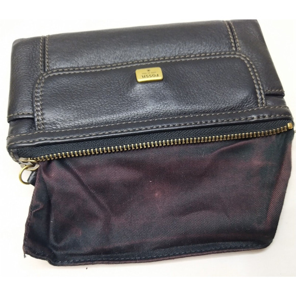 Fossil Black Pebbled Leather Credit Card ID Window Zipper Closure Wallet - Picture 15 of 16